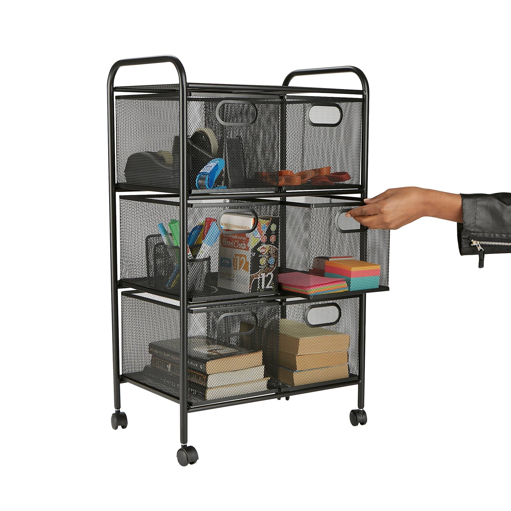 Mind Reader Black 6-Drawer Metal Rolling File Cart